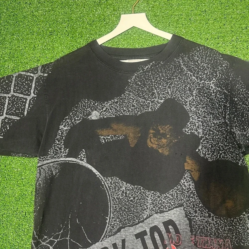 Vintage Reebok Blacktop All Over Print Basketball T-Shirt Mens‎ Large Black 90s